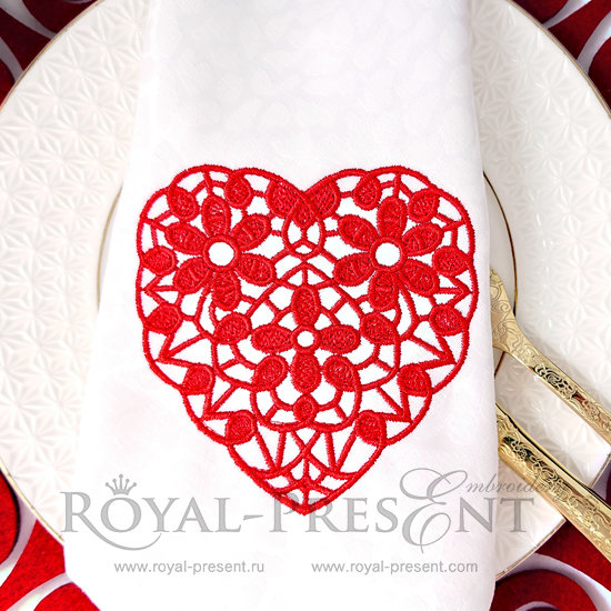 Machine Embroidery Design Red Lace Heart