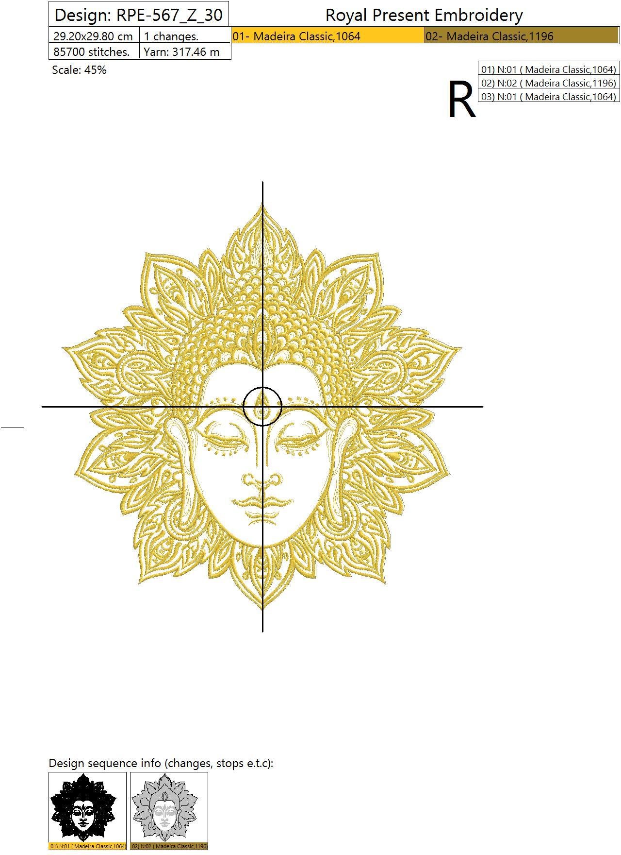 Machine Embroidery Design Buddha face - 2 sizes