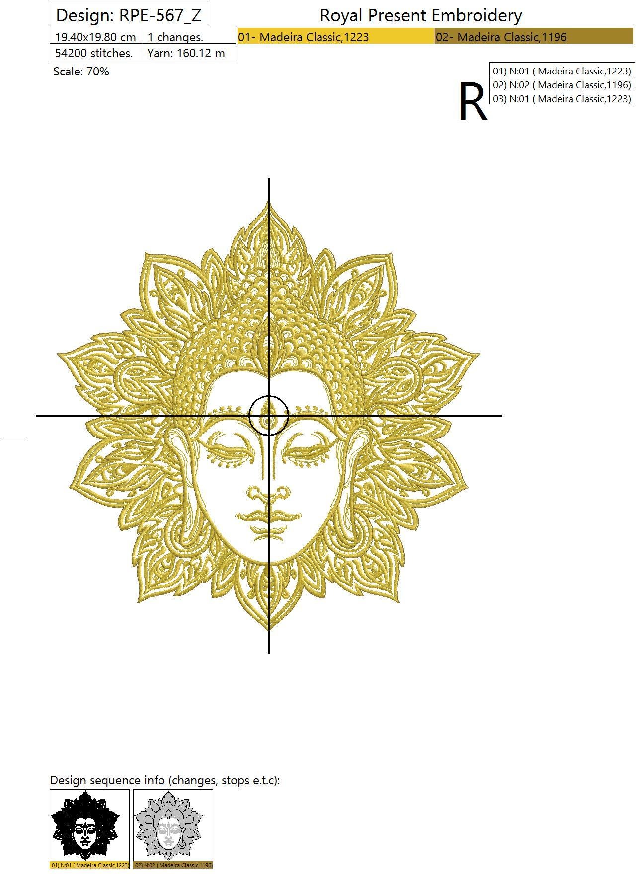Machine Embroidery Design Buddha face - 2 sizes