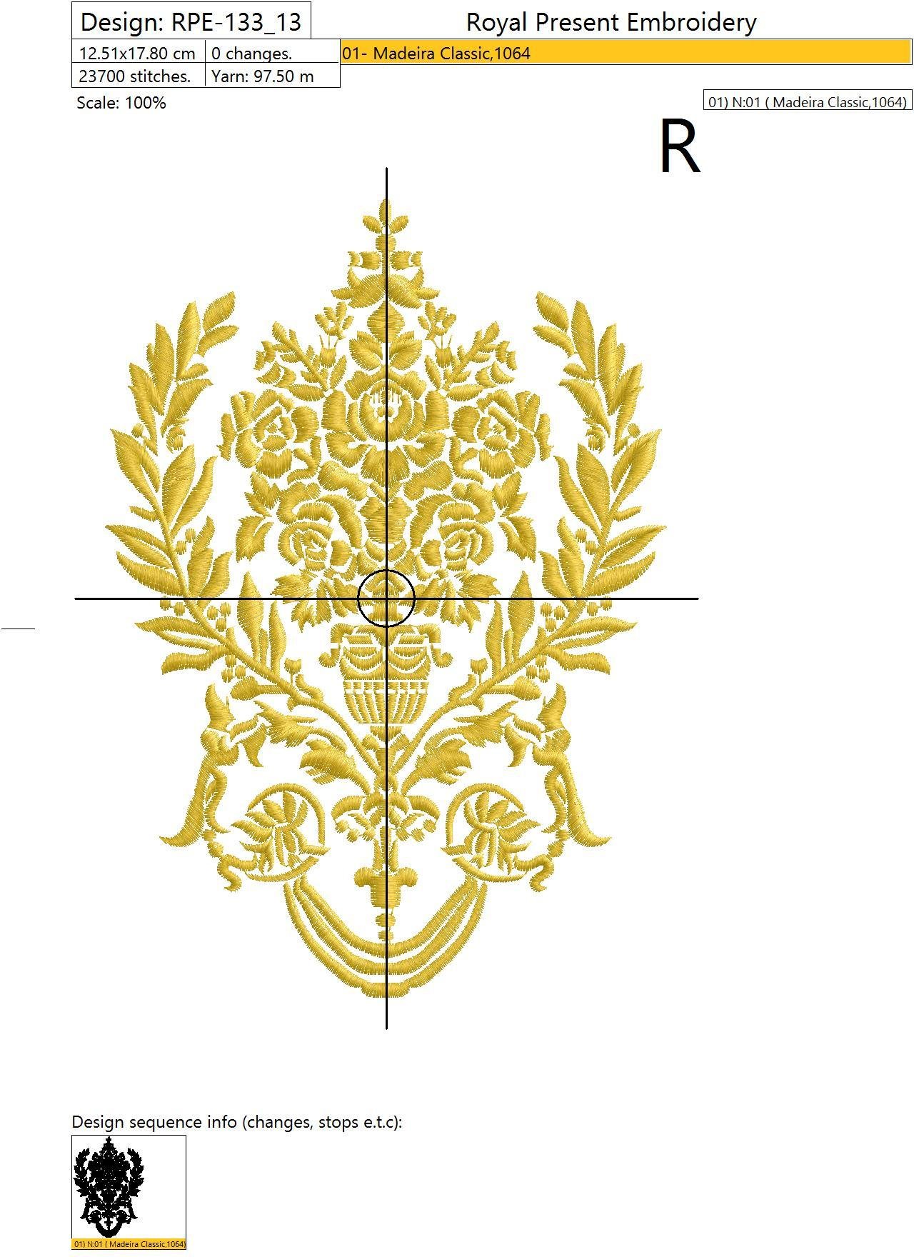 Machine Embroidery Design Damask pattern - 2 sizes
