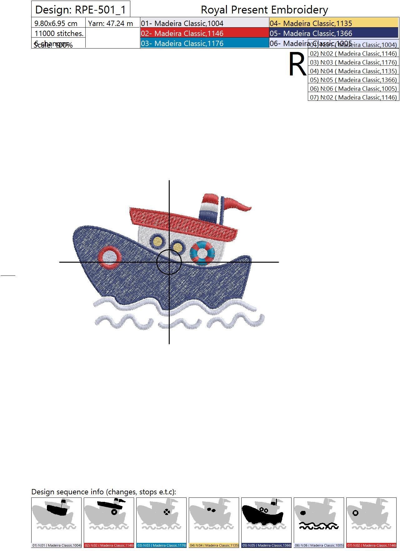 Machine Embroidery Design Small Boat