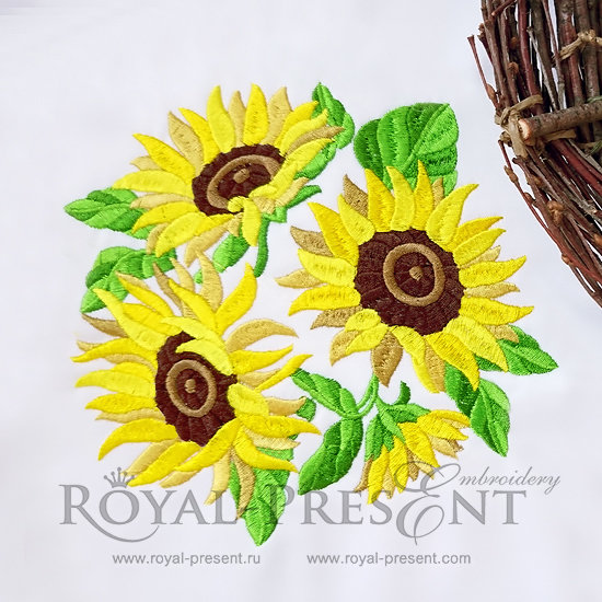 Machine Embroidery Design Sunflowers bouquet - 3 sizes RPE-950-01