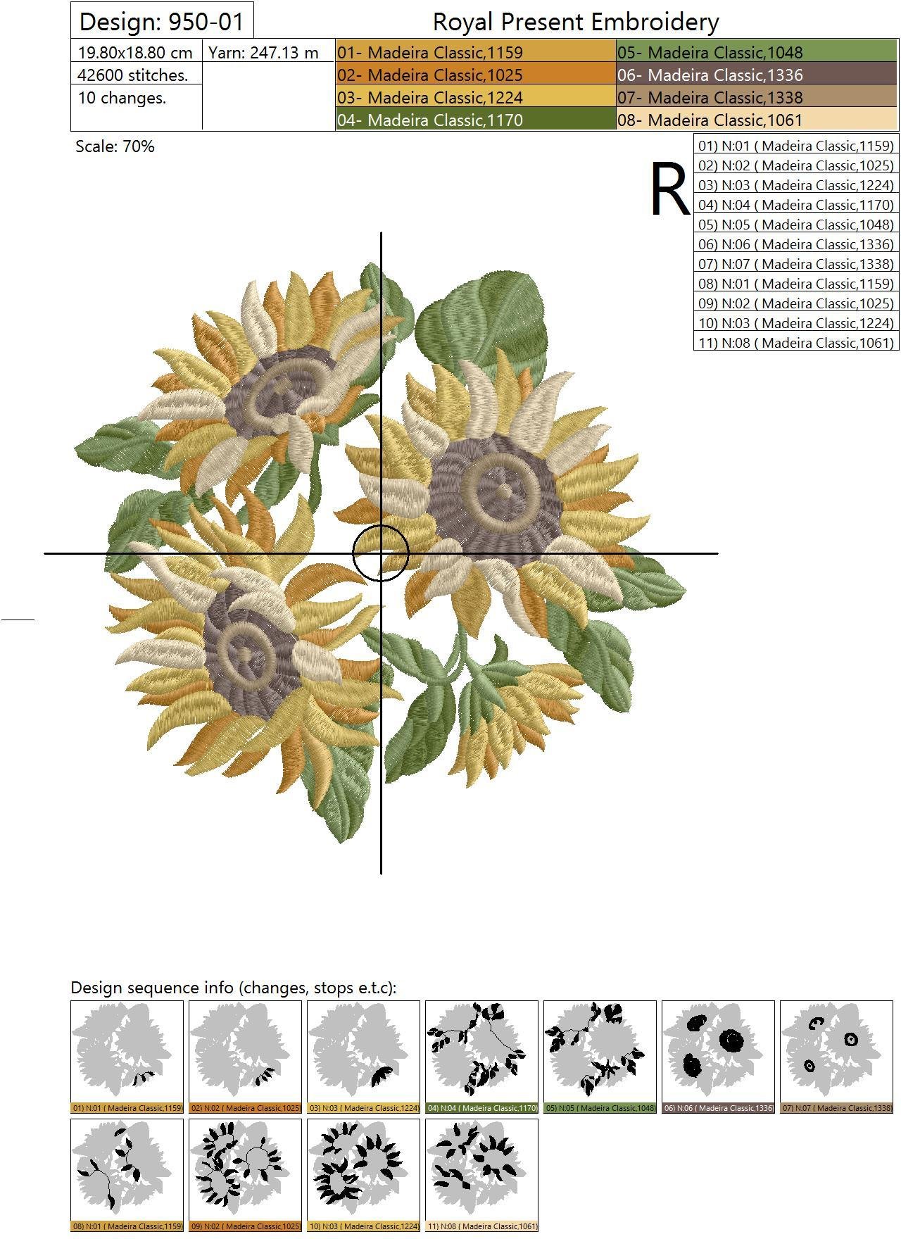Machine Embroidery Design Sunflowers bouquet - 3 sizes