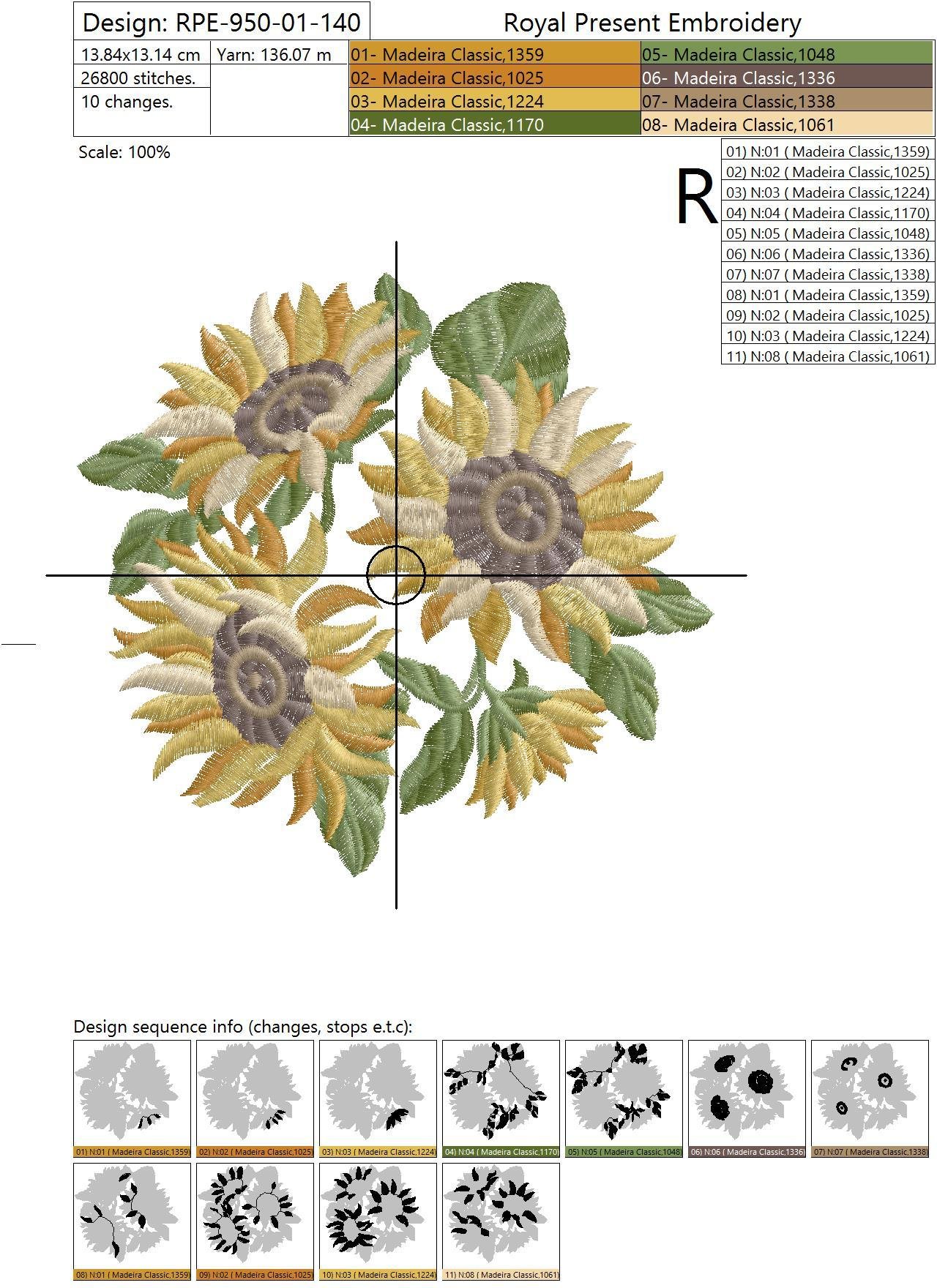 Machine Embroidery Design Sunflowers bouquet - 3 sizes