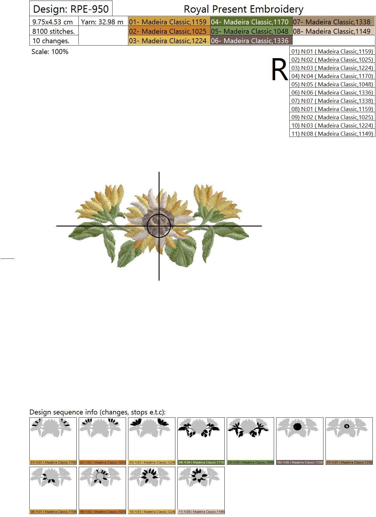 Machine Embroidery Design Three sunflowers - 5 sizes