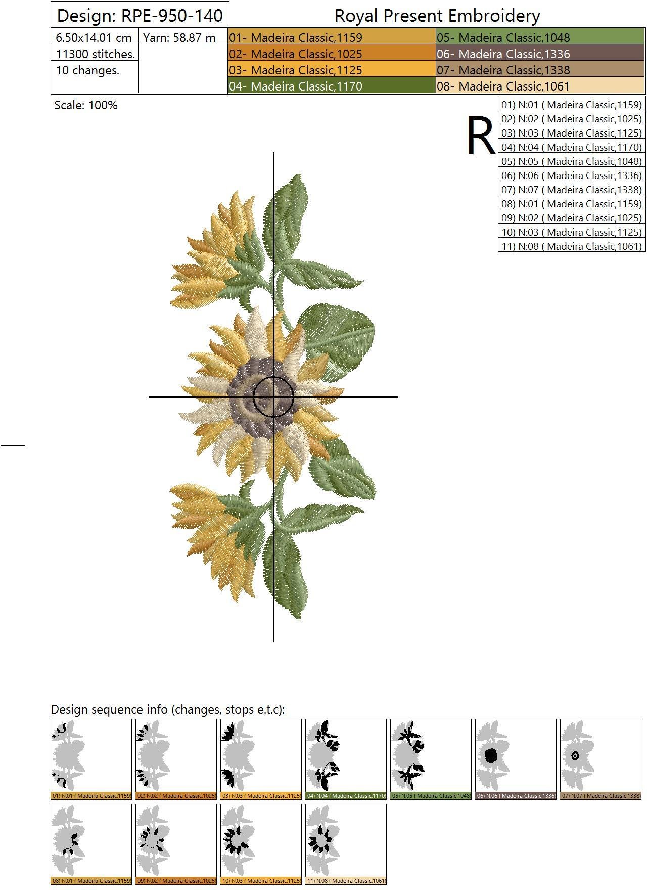Machine Embroidery Design Three sunflowers - 5 sizes