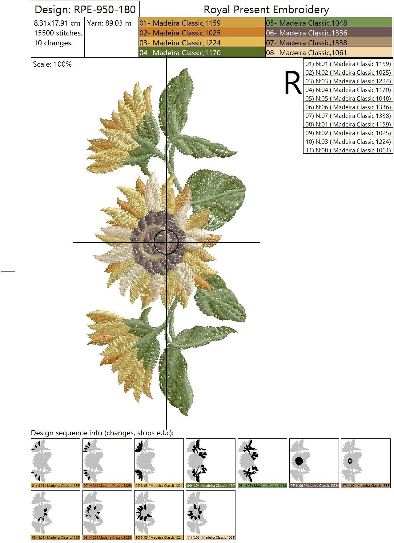 Machine Embroidery Design Three sunflowers - 5 sizes