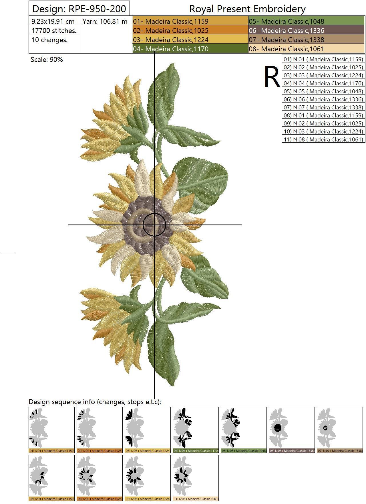 Machine Embroidery Design Three sunflowers - 5 sizes