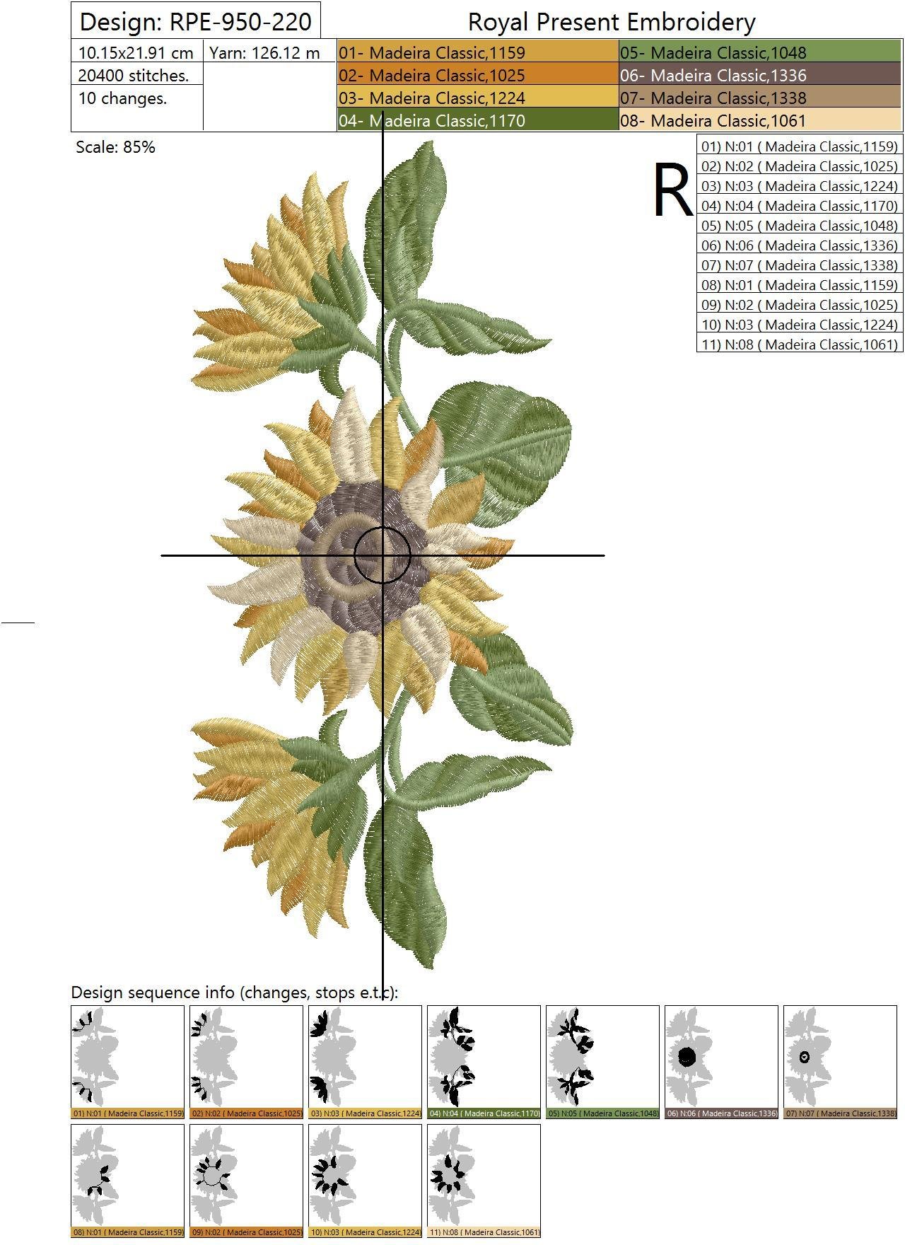 Machine Embroidery Design Three sunflowers - 5 sizes