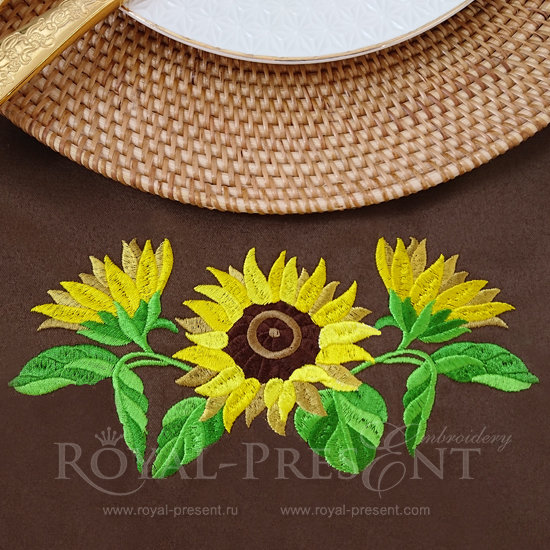 Machine Embroidery Design Three sunflowers - 5 sizes | Sunflowers