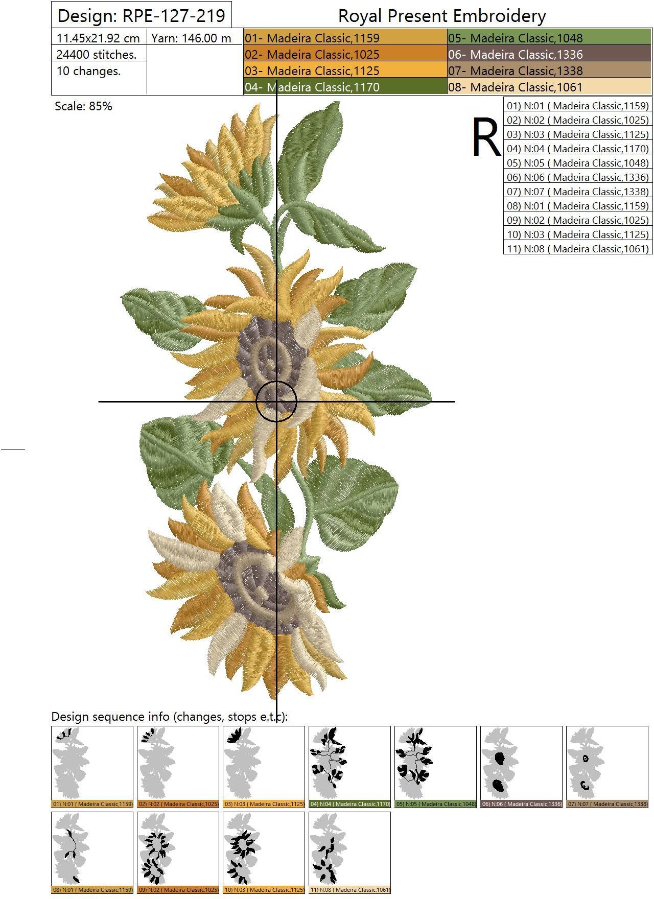 Machine Embroidery Design Yellow Sunflowers - 5 sizes