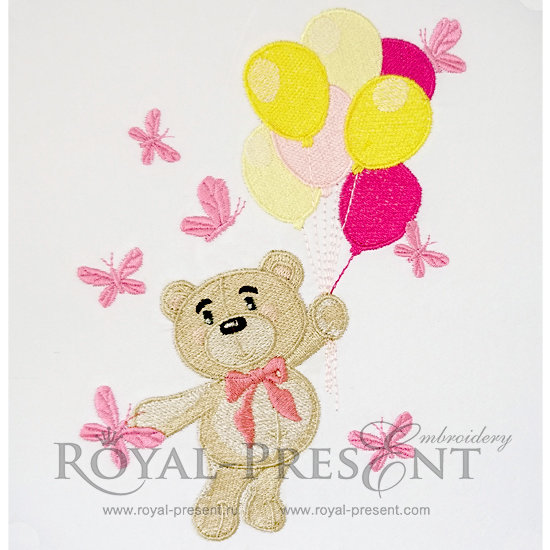 Machine Embroidery Design Cute Bear with air balloons RPE-352-06