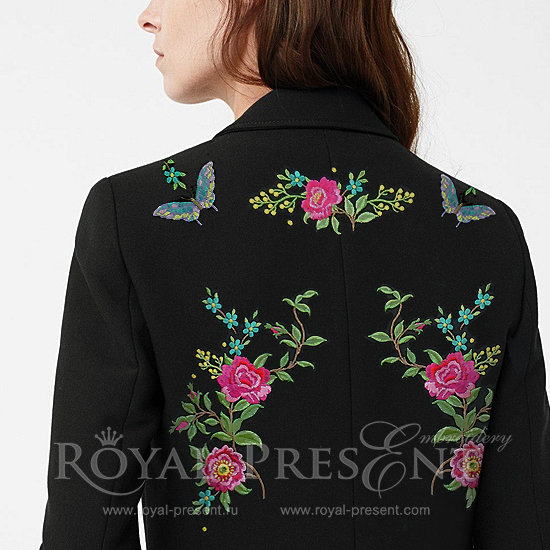 Set of Machine Embroidery Designs With Roses and Butterflies - 3 in 1 RPE-897