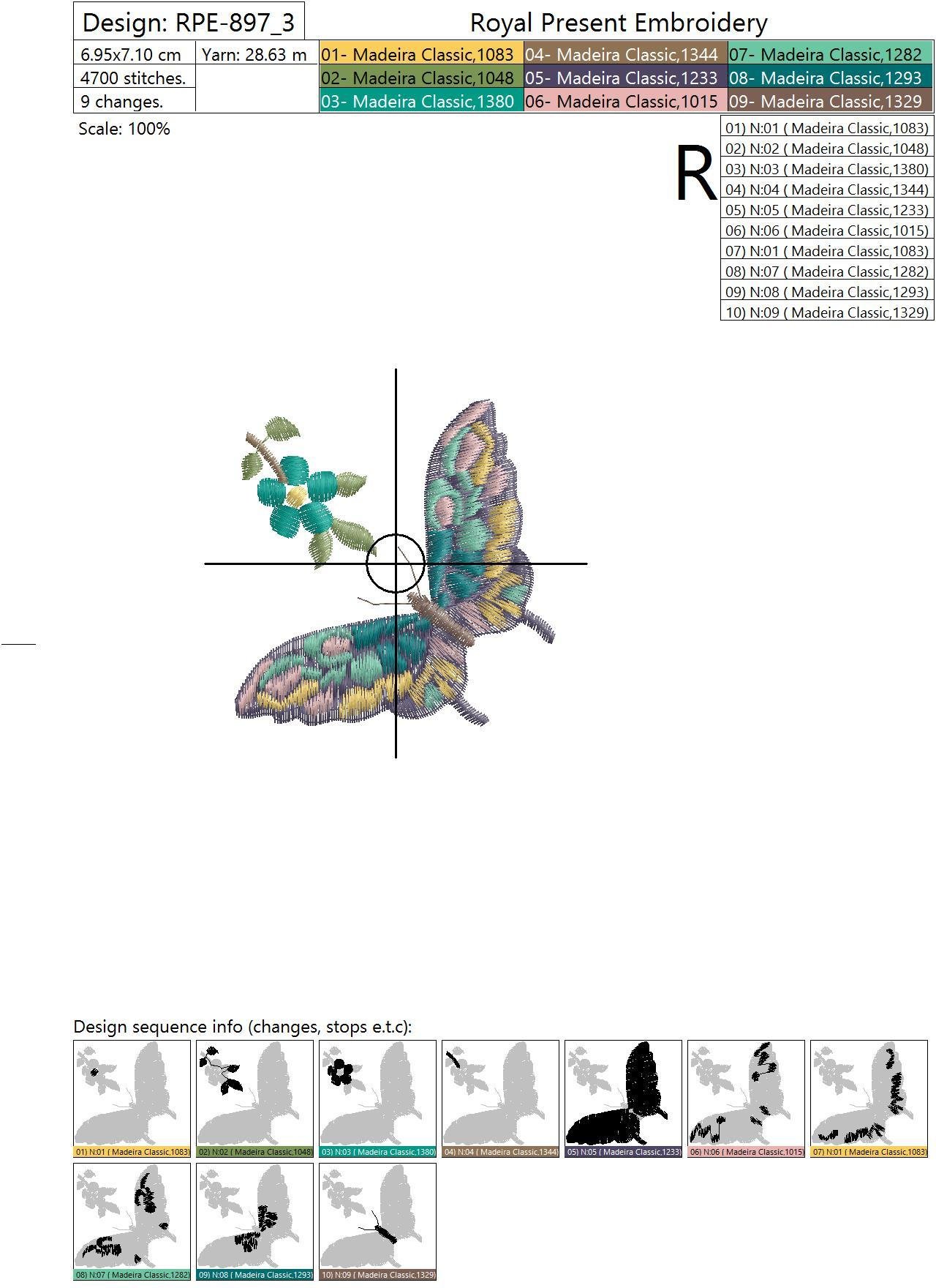 Machine Embroidery Design Multicolored Butterfly
