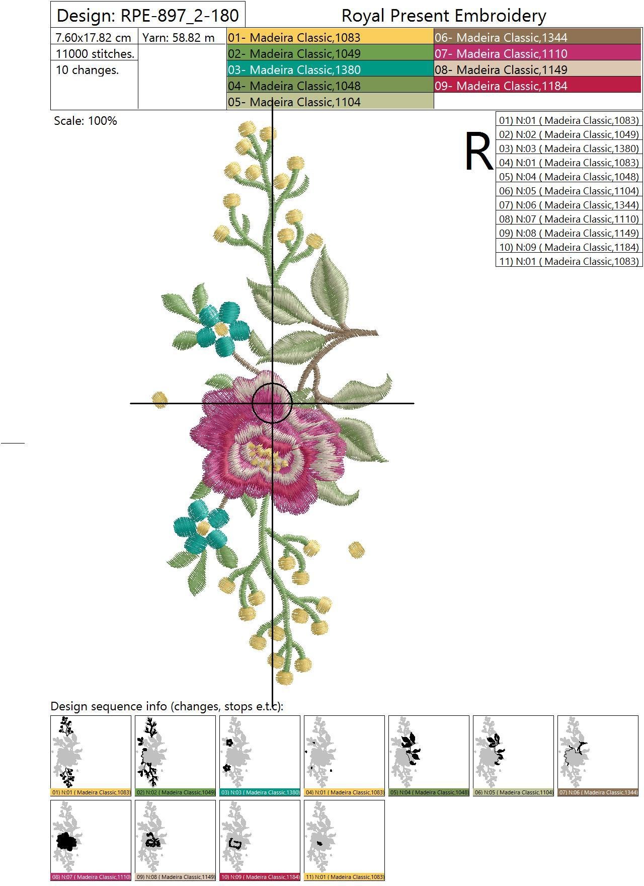 Set of Machine Embroidery Designs Rose and Butterflies