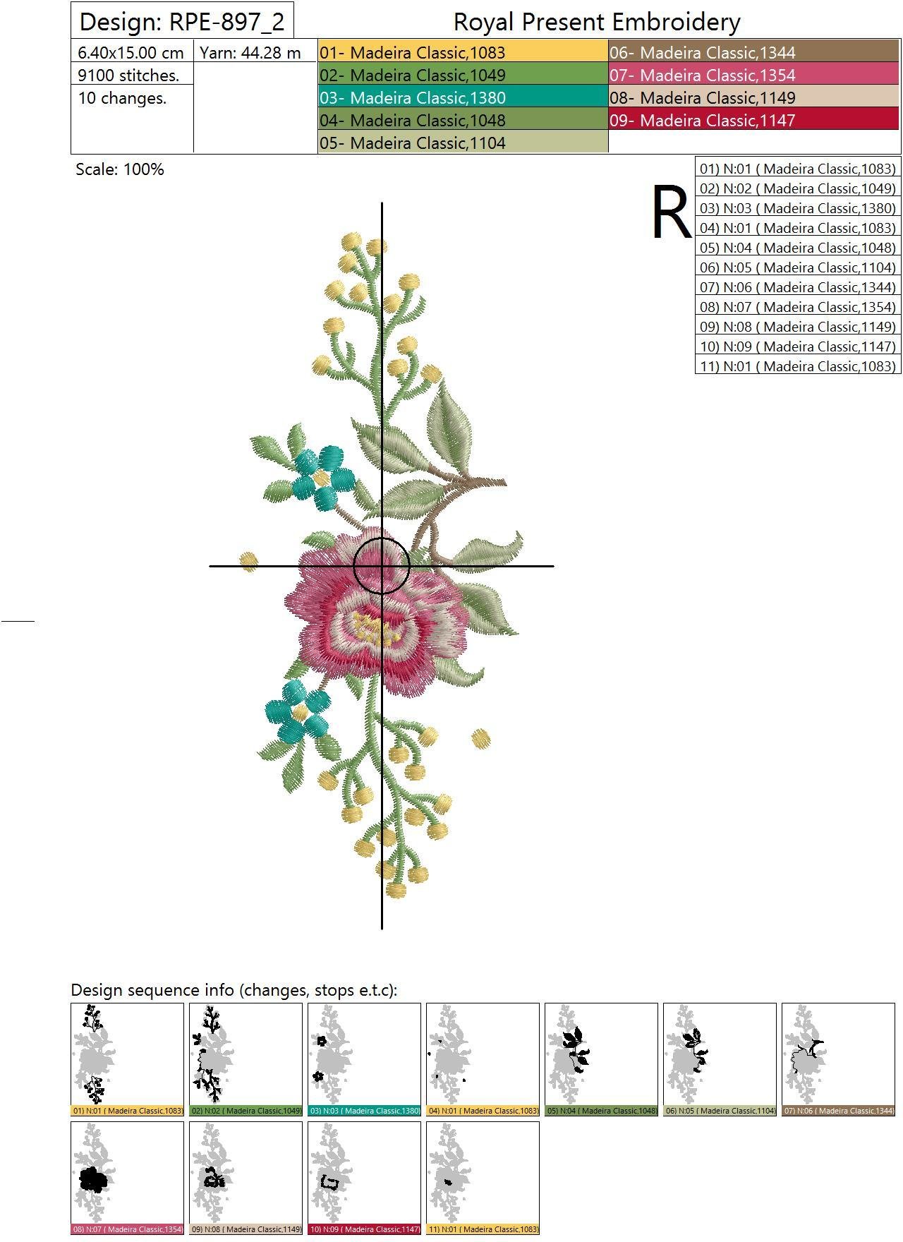Set of Machine Embroidery Designs Rose and Butterflies