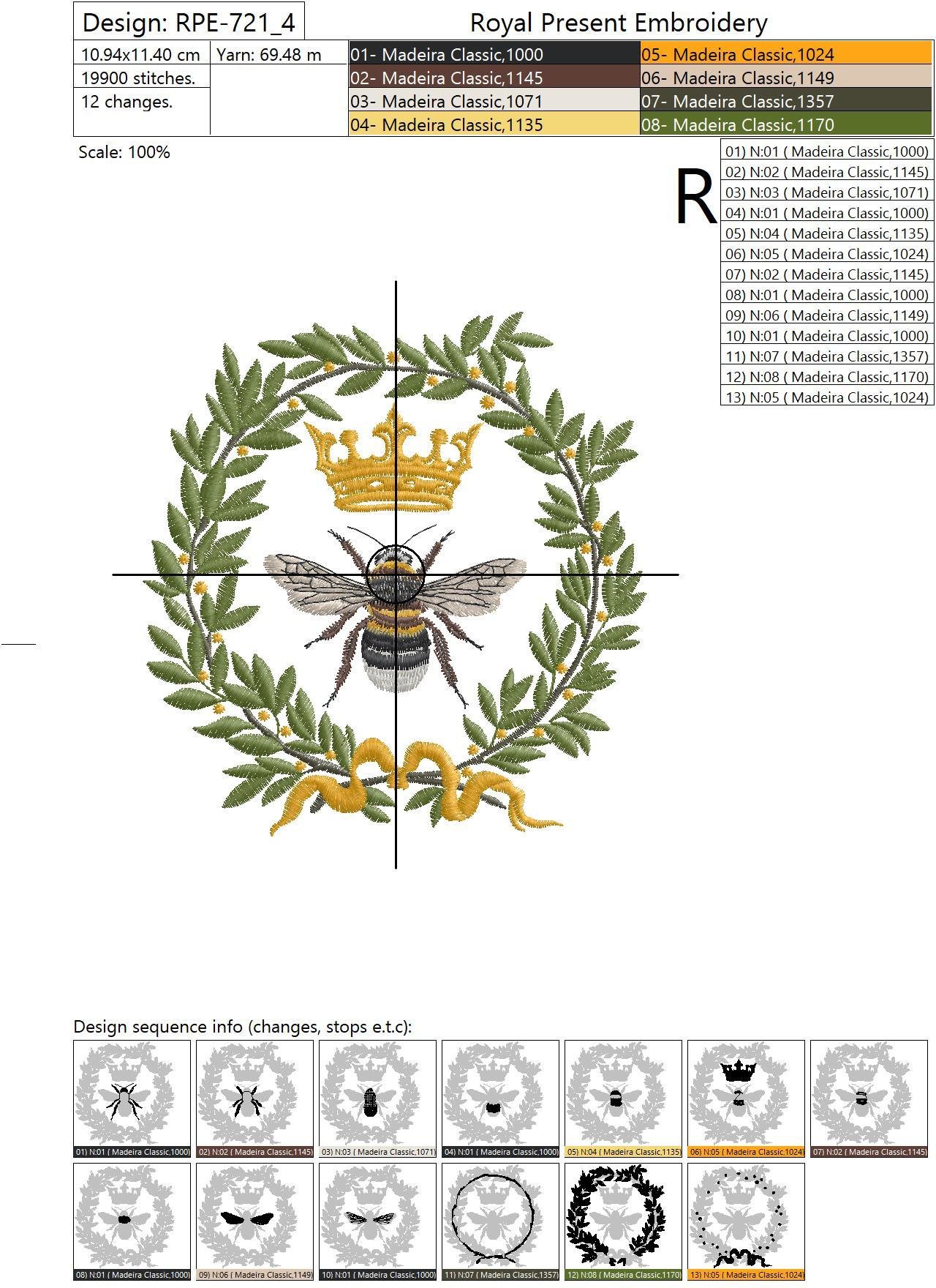 Machine Embroidery Design French Napoleonic Bee - 3 sizes