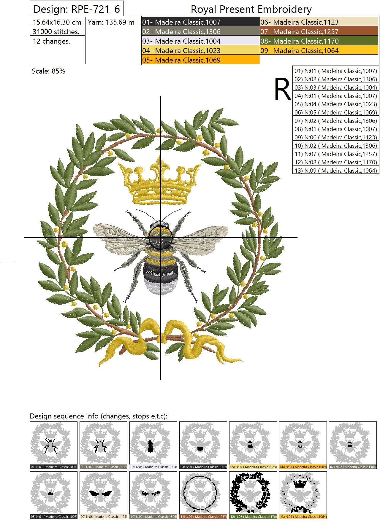 Machine Embroidery Design French Napoleonic Bee - 3 sizes