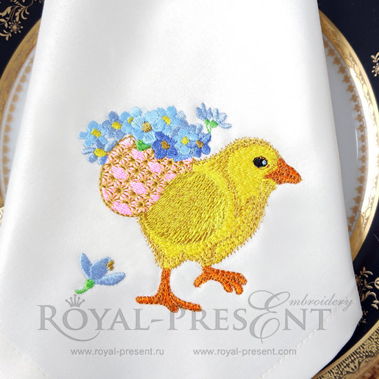 Machine Embroidery Design Easter Chicken with forget-me-nots RPE-849-01