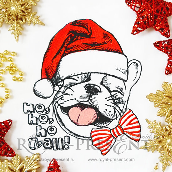 Machine Embroidery Design French bulldog in a Santa hat RPE-025