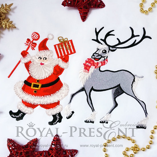 Machine Embroidery Design Santa Claus and reindeer - 2 sizes RPE-1088