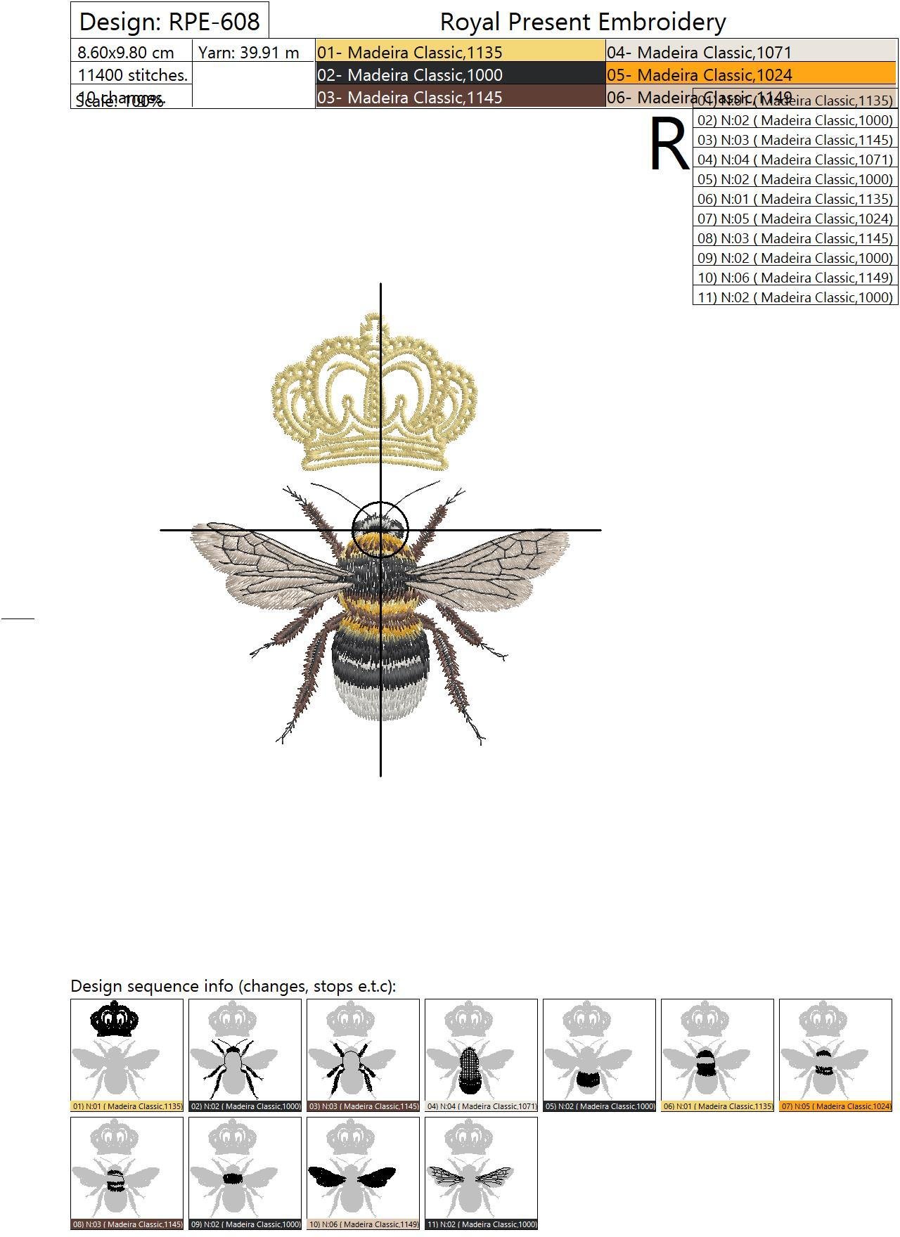 Machine Embroidery Design Queen Bee