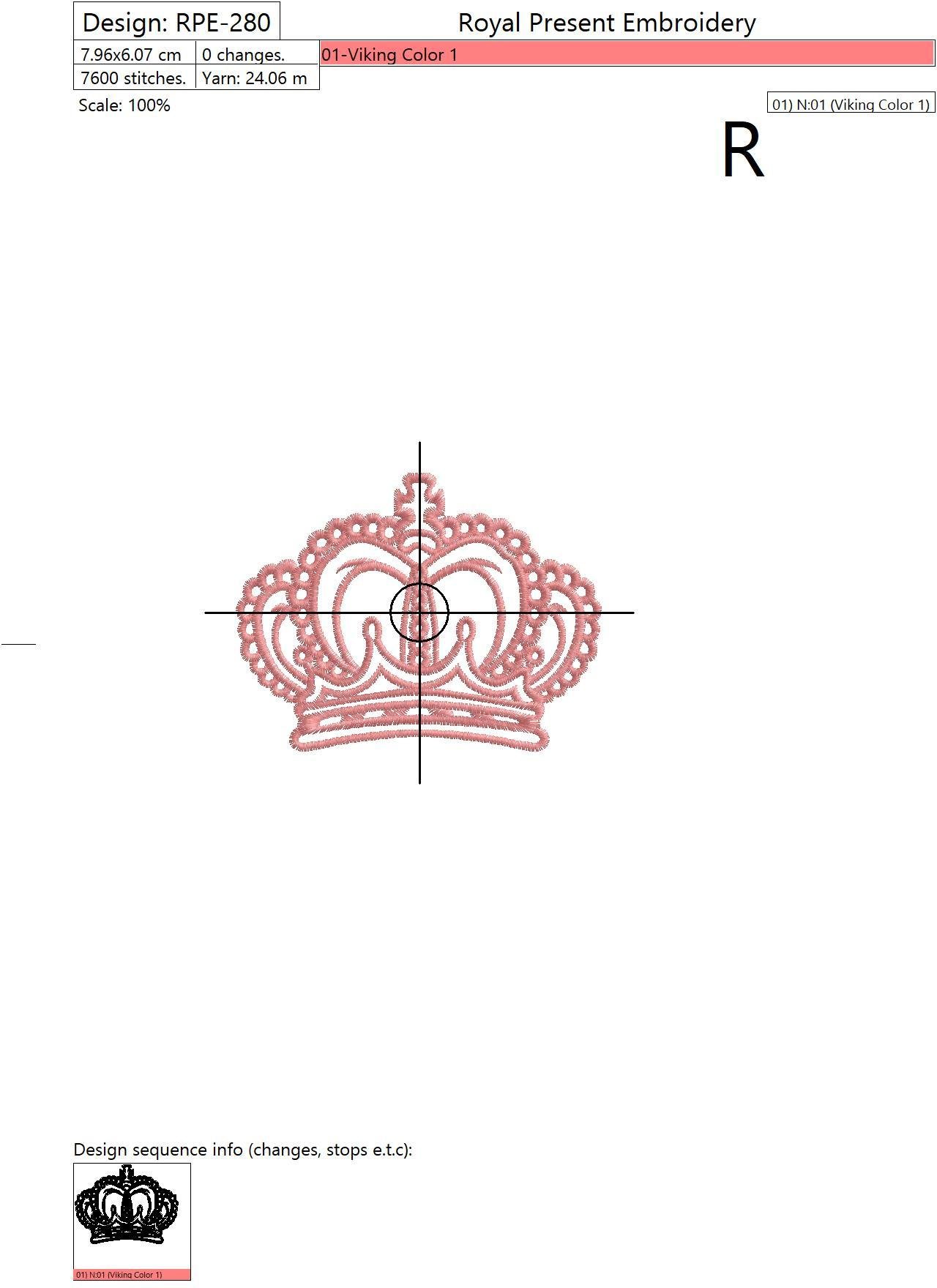 Machine Embroidery Design Royal Crown - 5 sizes