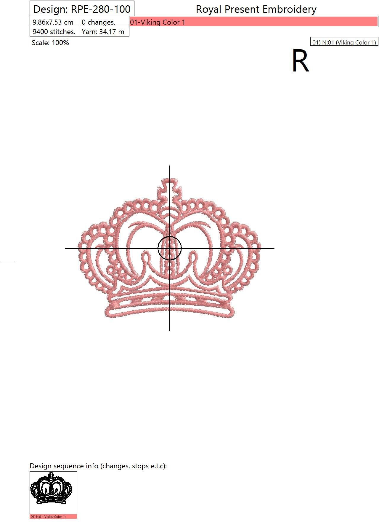 Machine Embroidery Design Royal Crown - 5 sizes