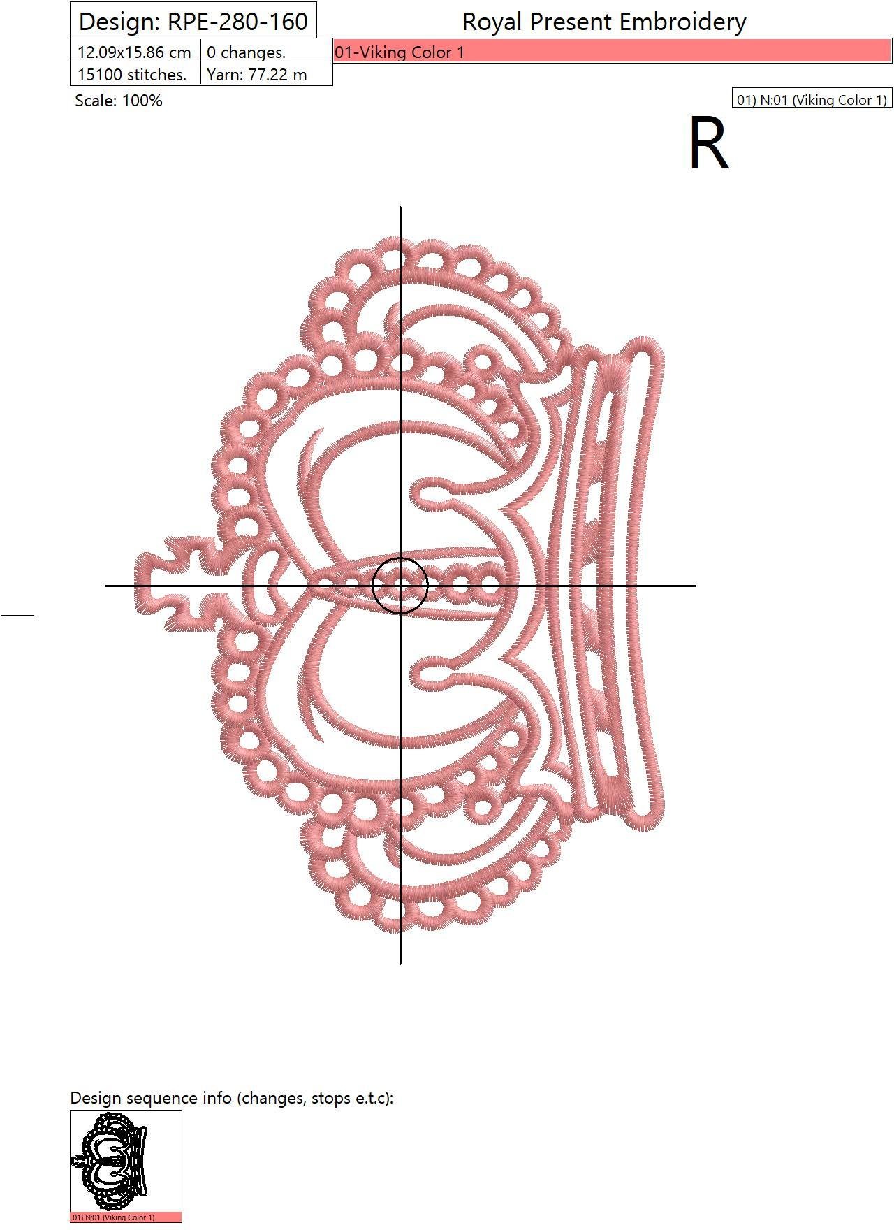 Machine Embroidery Design Royal Crown - 5 sizes