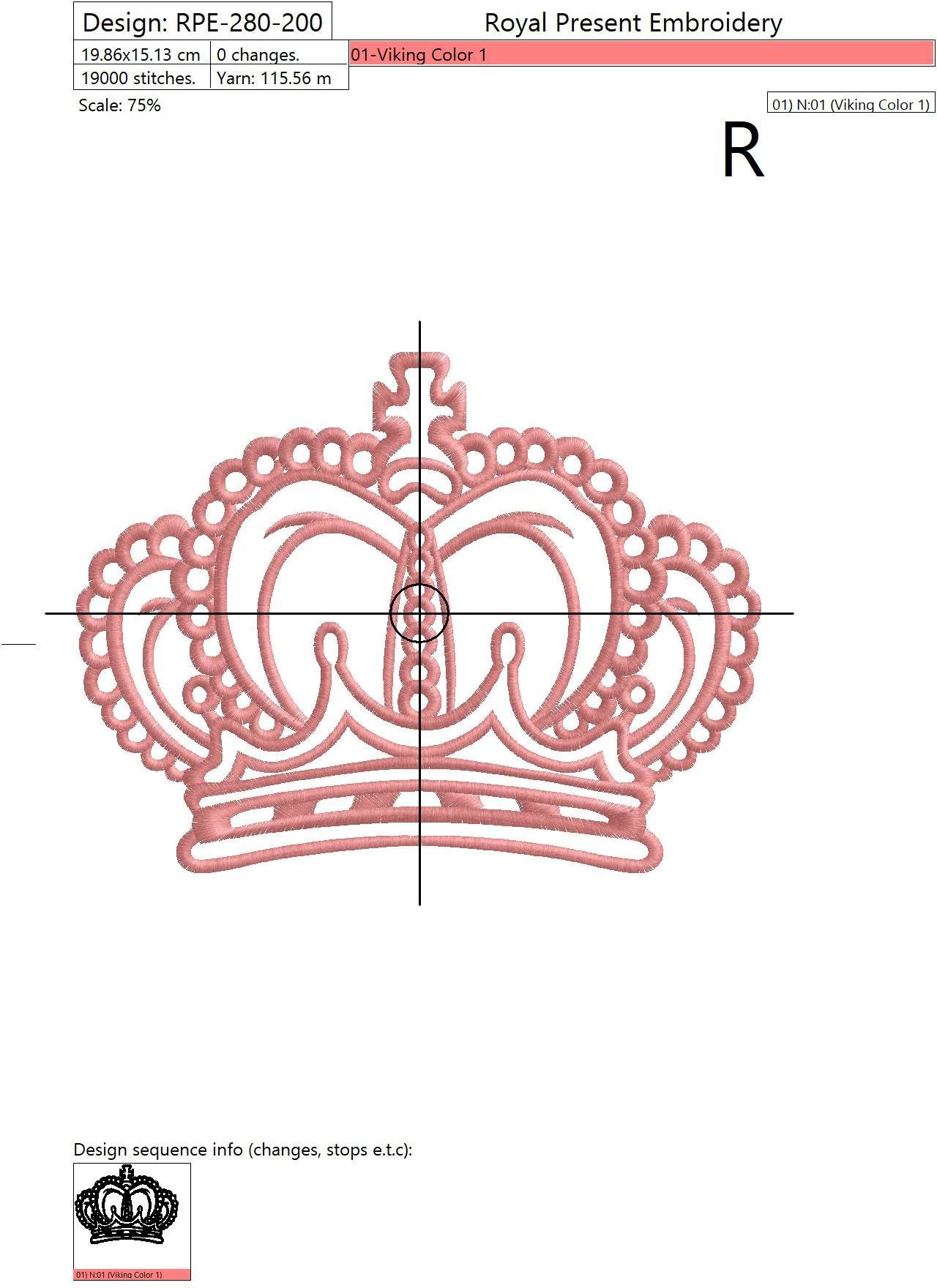 Machine Embroidery Design Royal Crown - 5 sizes