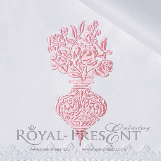 Damask Machine Embroidery Design Vase with flowers - 2 sizes RPE-1031