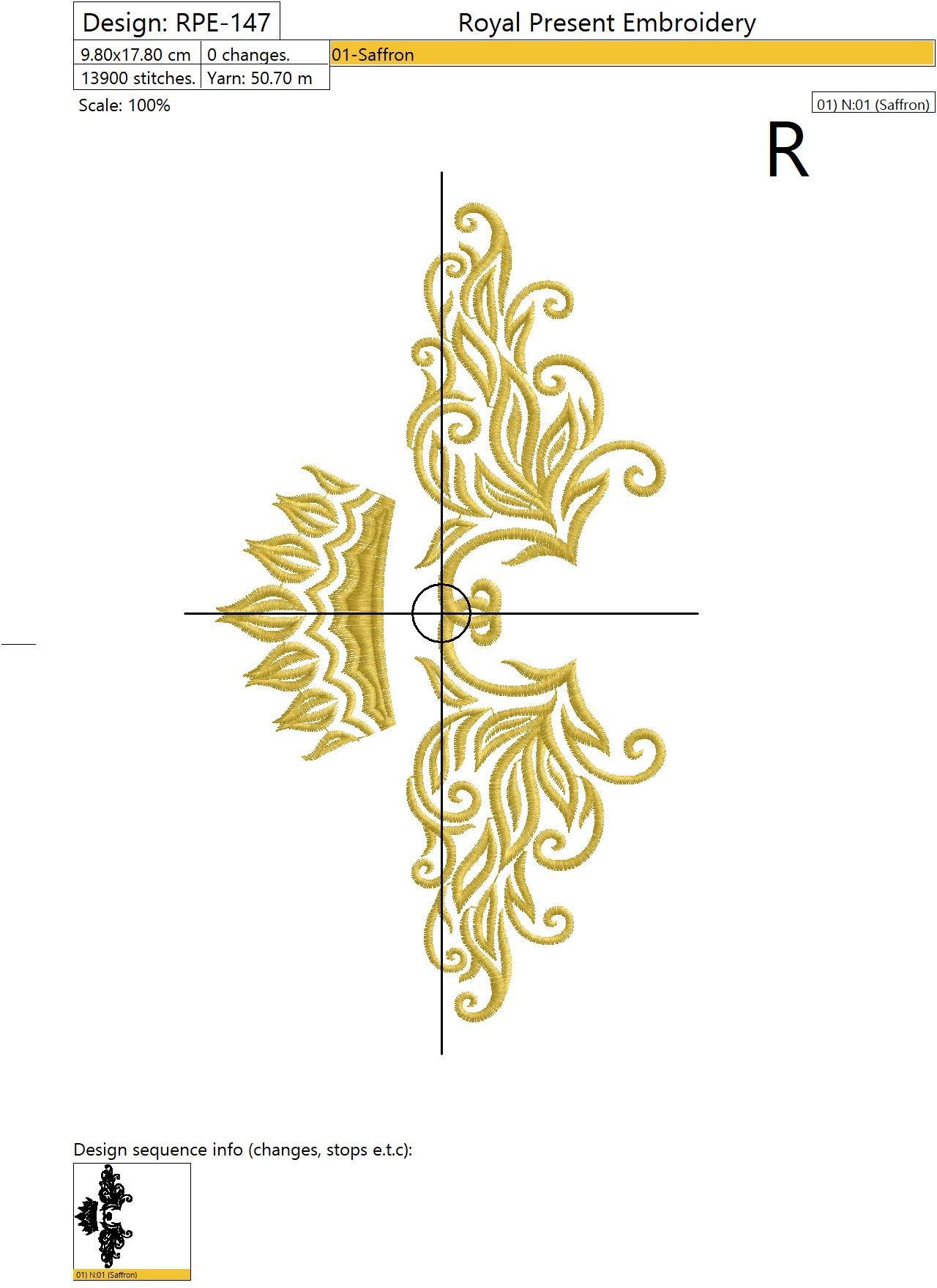 Machine Embroidery Design Vintage Damask ornament with crown - 2 sizes