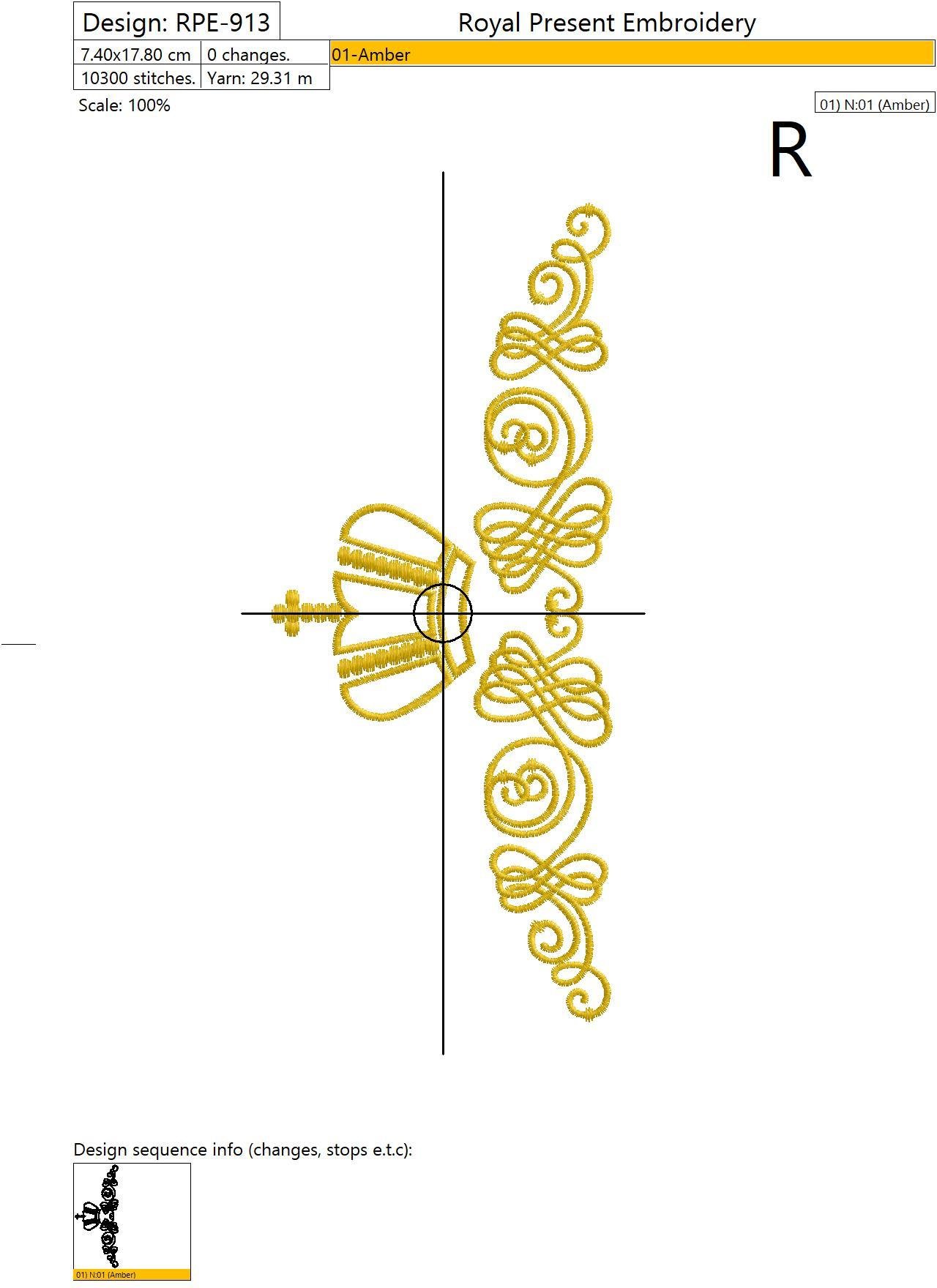 Machine Embroidery Design Vintage Damask ornament with crown II- 2 sizes