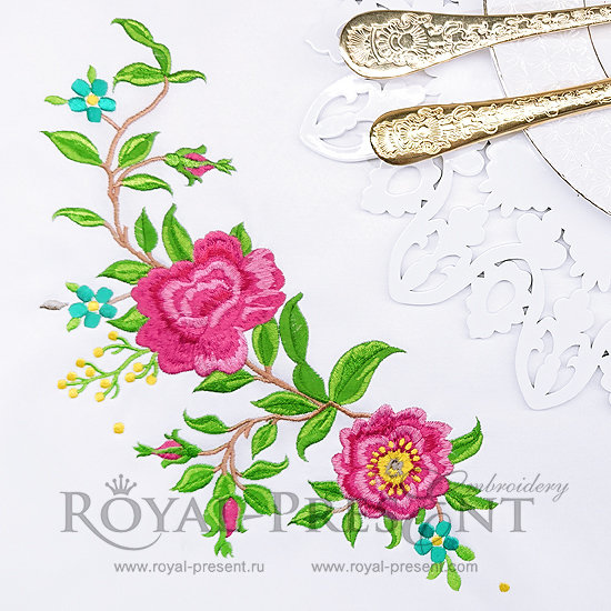 Corner Machine Embroidery Design Climbing Roses - 2 sizes RPE-825
