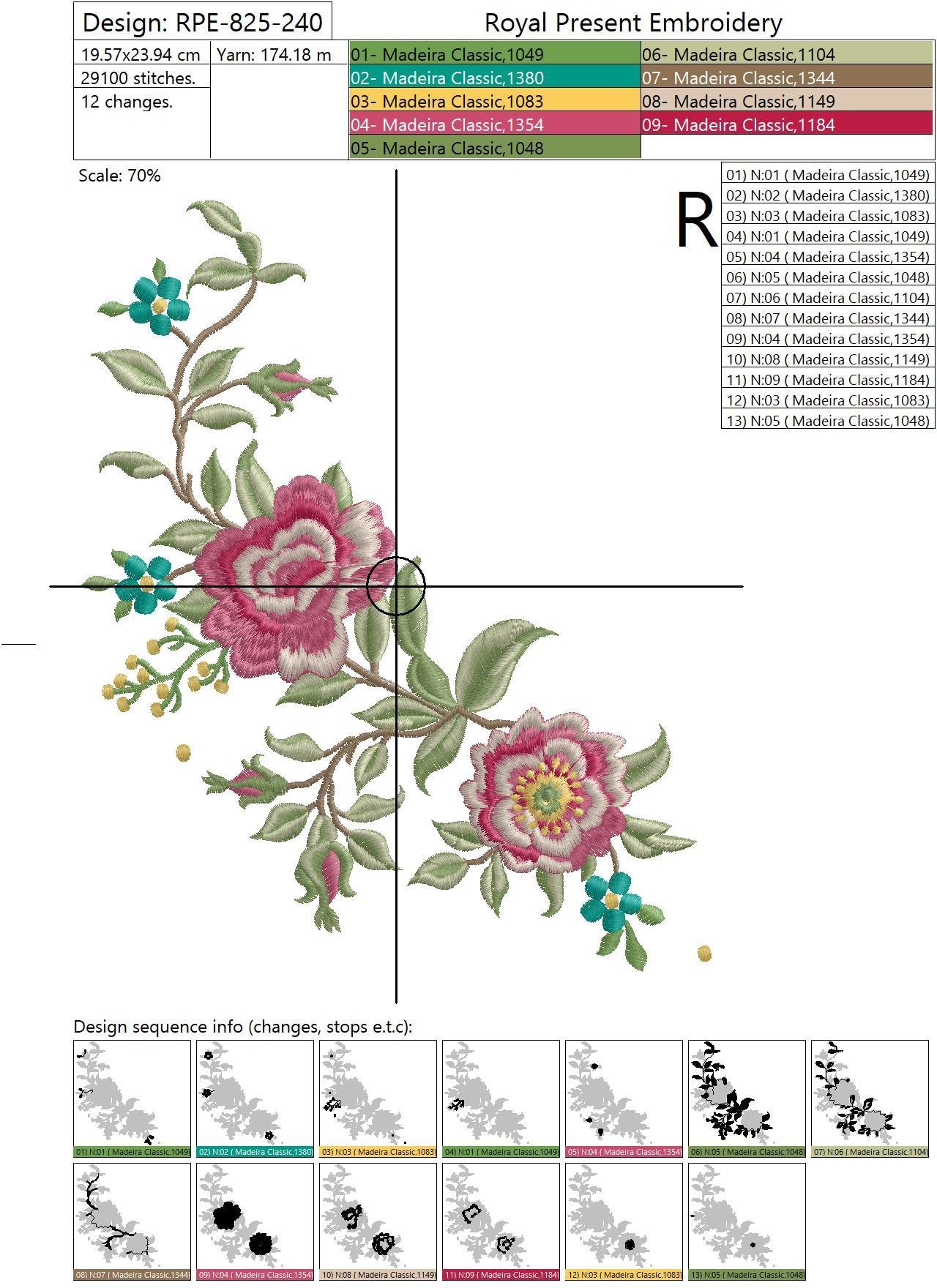 Corner Machine Embroidery Design Climbing Roses - 2 sizes
