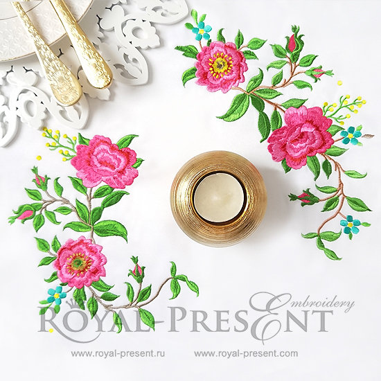 Set of Machine Embroidery Designs Corner Climbing Roses - 2 sizes RPE-897-6