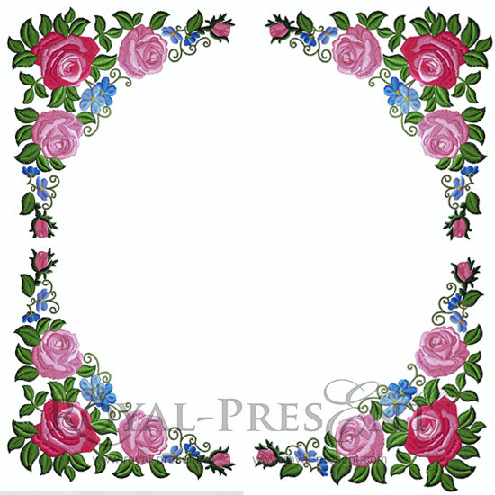 Corner Machine Embroidery Design Pink Roses - 3 sizes