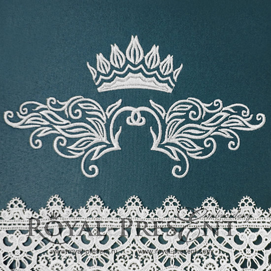 Machine Embroidery Design Vintage Damask ornament with crown - 2 sizes RPE-147