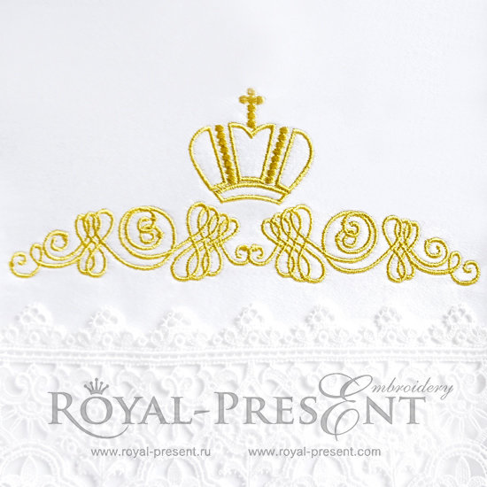Machine Embroidery Design Vintage Damask ornament with crown II- 2 sizes