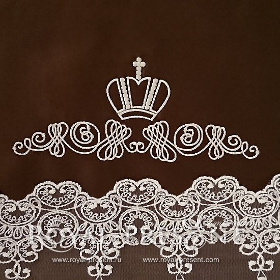 Machine Embroidery Design Vintage Damask ornament with crown II- 2 sizes RPE-913