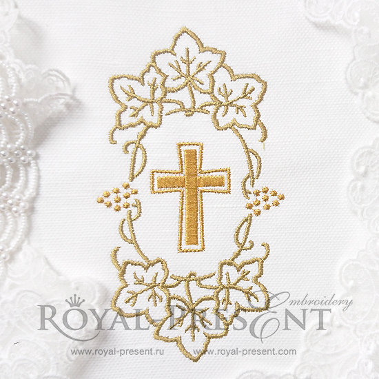 Machine Embroidery Design Gold Cross with grapes RPE-851