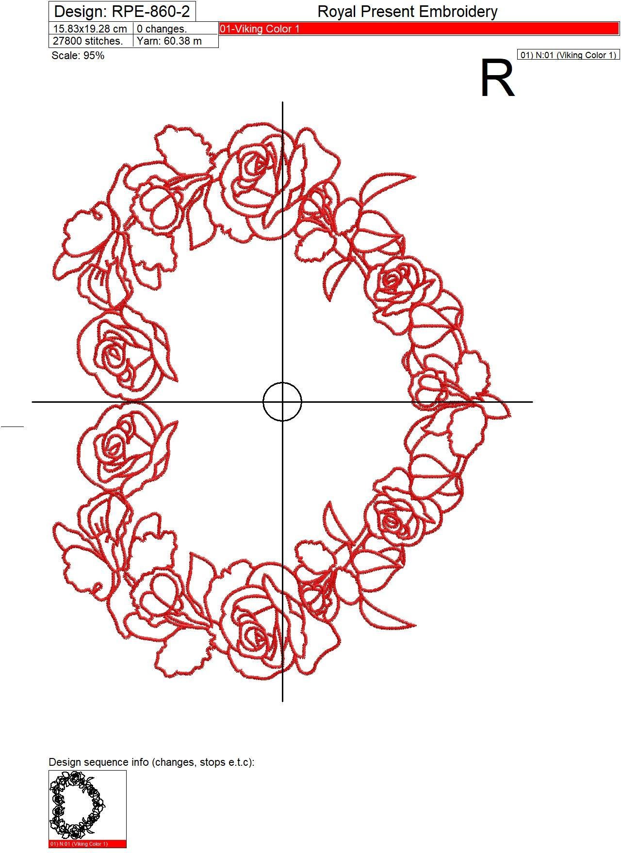 Machine Embroidery Design Heart of roses and orchids - 3 sizes