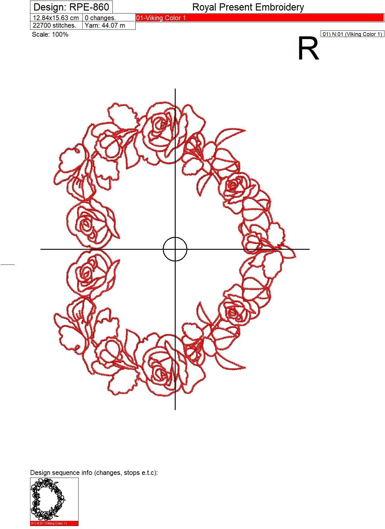 Machine Embroidery Design Heart of roses and orchids - 3 sizes