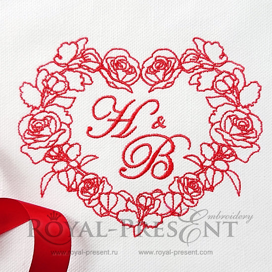 Machine Embroidery Design Heart of roses and orchids - 3 sizes RPE-860