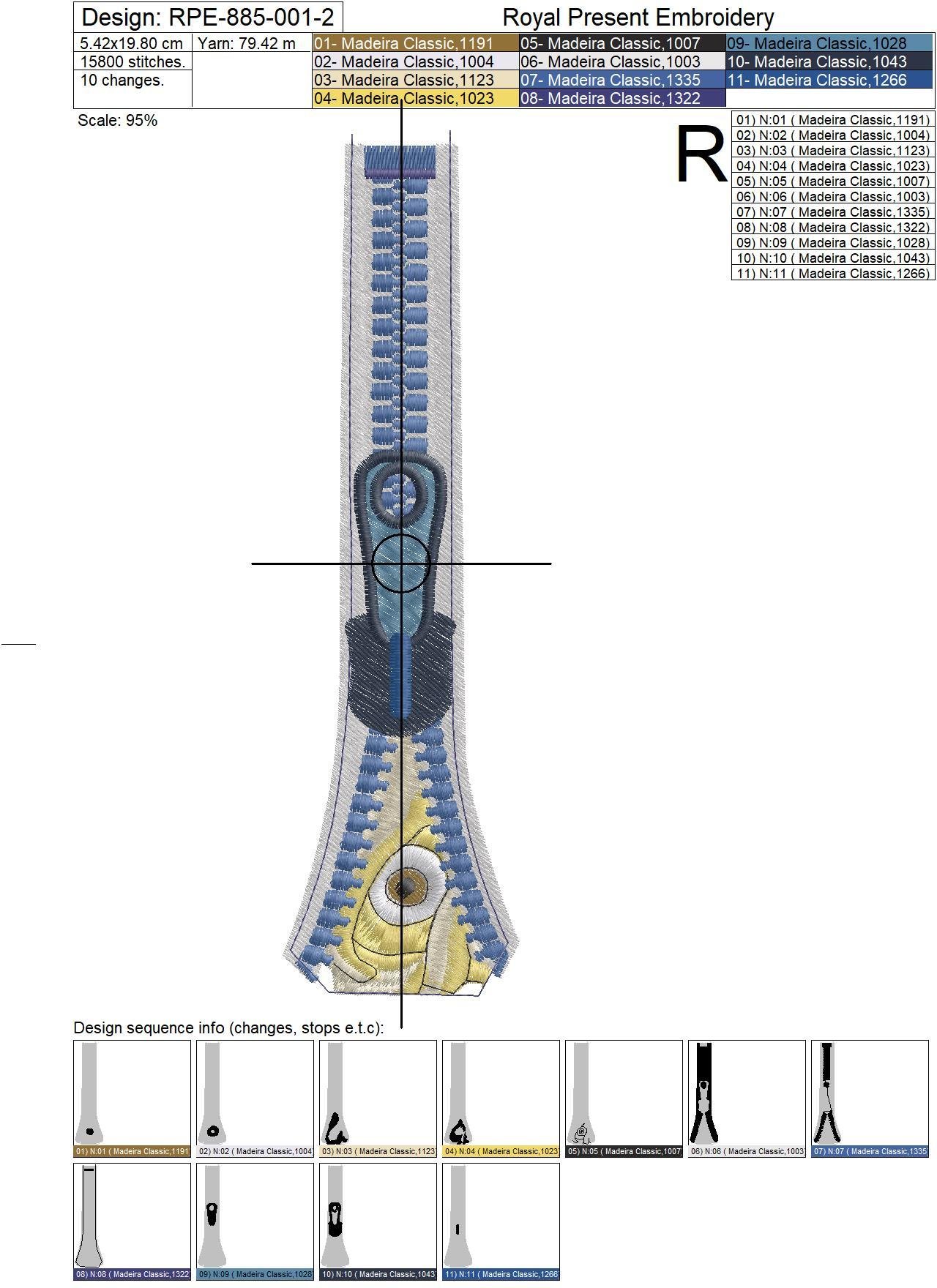 Machine Embroidery Design Zipper and eye - 2 sizes