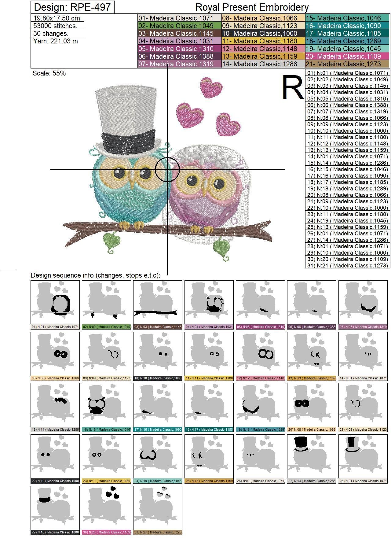 Machine Embroidery Design Bride and Groom Owls - 3 sizes
