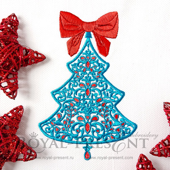 Machine Embroidery Design Christmas tree with rubies - 7 sizes RPE-102-1