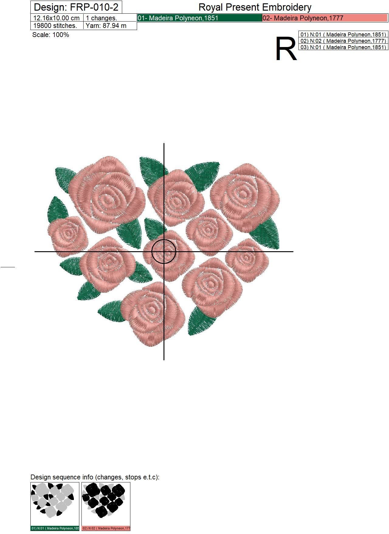 Machine Embroidery Design Heart of roses - 3 sizes