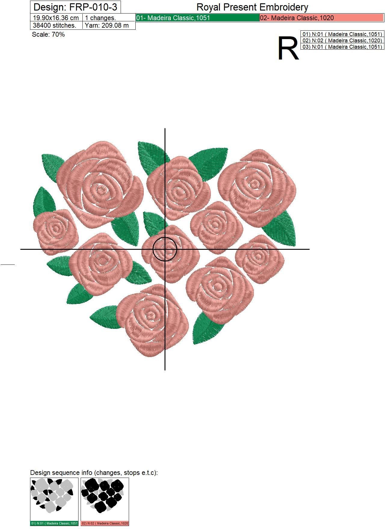 Machine Embroidery Design Heart of roses - 3 sizes