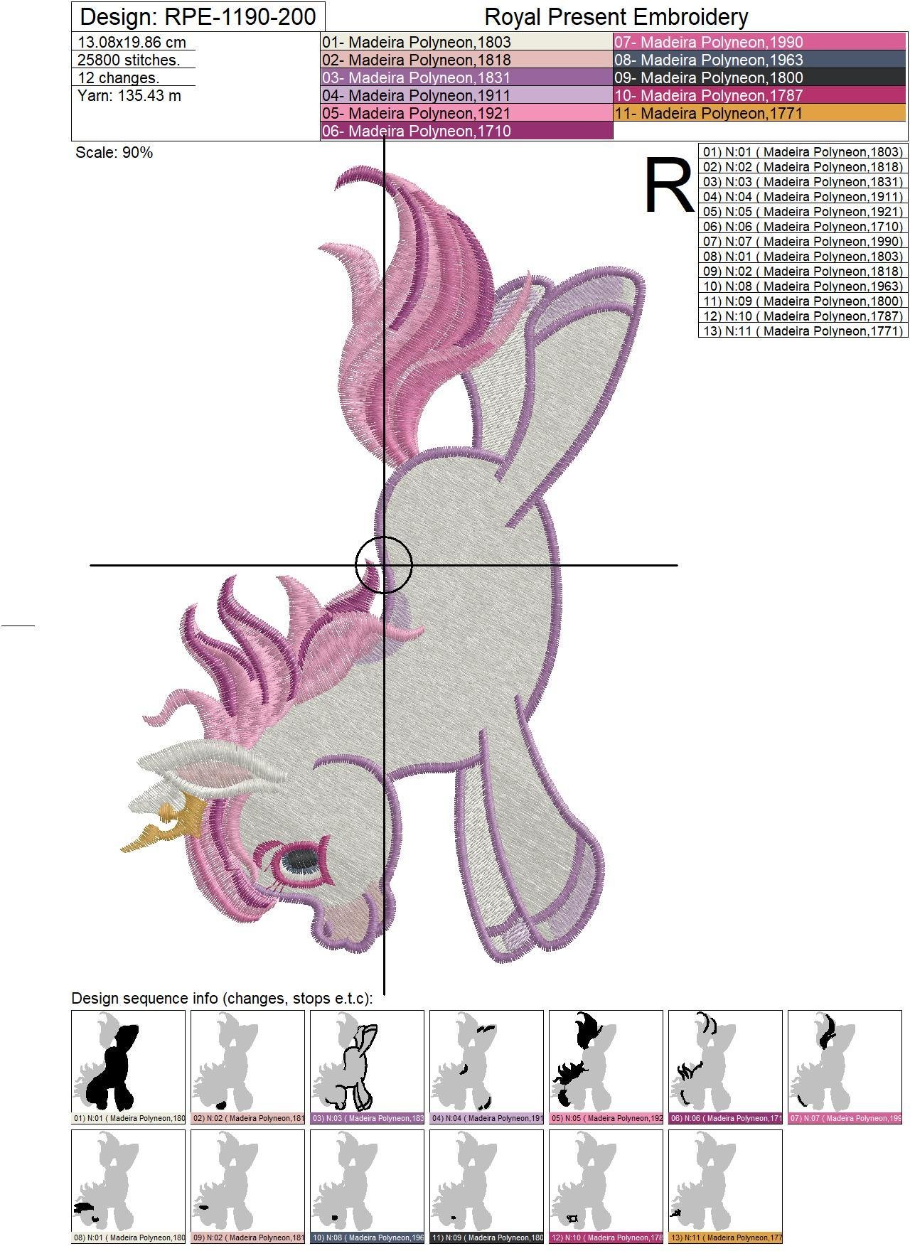 Machine Embroidery Design Magic Pony - 7 sizes